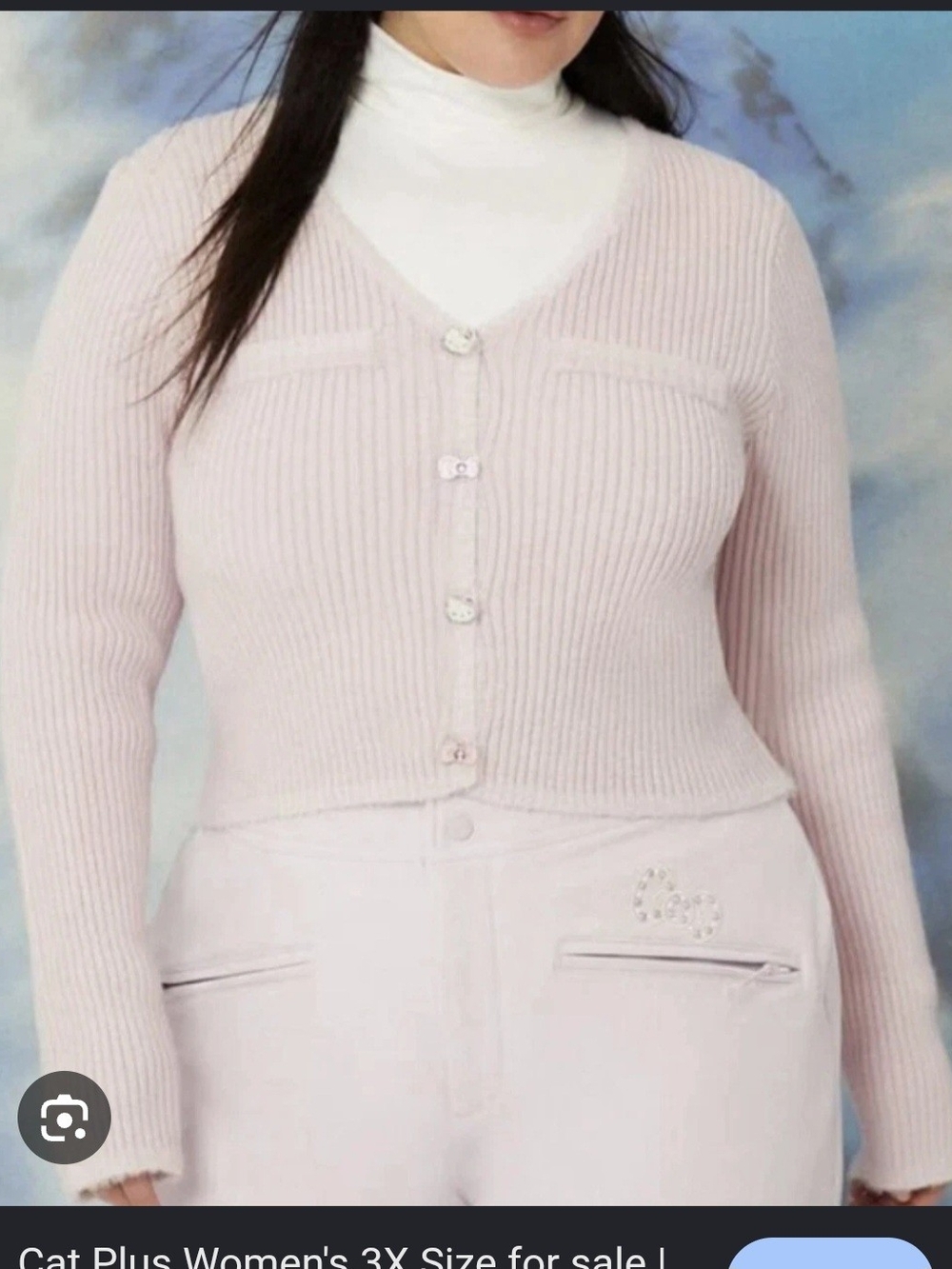 Soft Knit Button-Front Cardigan Sweater - Light Pink Hello Kitten